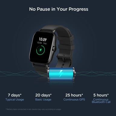 Amazfit GTS 2 Smart-ur, GPS (satellit), AMOLED, Touchscreen, Pulsmåler, Aktivitetsovervågning 24/7, Vandtæt, Bluetooth, Aluminiumslegering, Midnight Black
