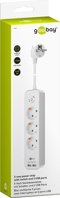 Goobay Stikdåse 3 udtag med afbryder og USB