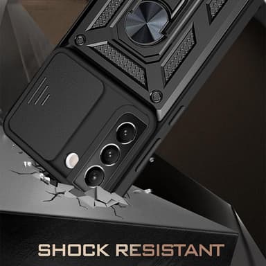 SKALO Samsung S22 Armor Hybrid Metal Ring Camera Slider - Sort