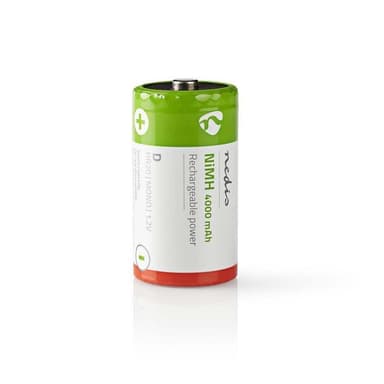 Nedis Genopladelige Ni-MH batteri D | 1.2 V DC | 4000 mAh | Forudladet | 2-Blister | HR20 | Grøn / Rød