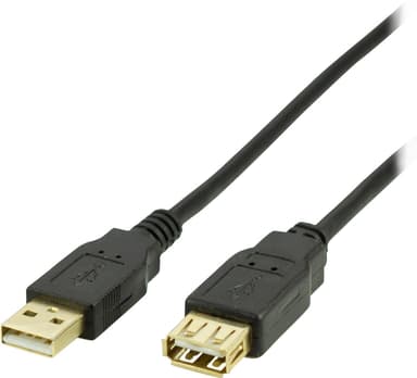 DELTACO USB 2.0 kabel Type A han - Type A hun, guldpletterede stik, le