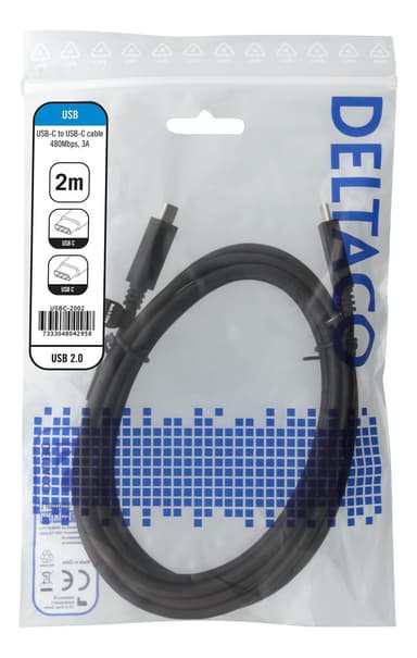 DELTACO USB 2.0 USB-C - USB-C charging cable, 3A, 2m, black