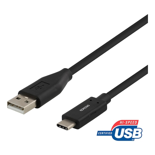deltaco USB 2.0 cable, type A M, type C M, 0.5m, black