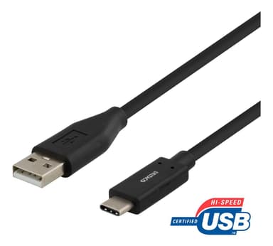 DELTACO, USB 2.0 kabel, USB-A han - USB-C han, 0.5m, sort