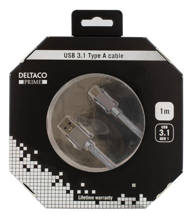 DELTACO PRIME USB cable, 3.1 Gen1, Type C ma, Type A ma, 1m, space gra