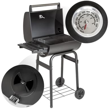 Grill med termometer og hjul - sort