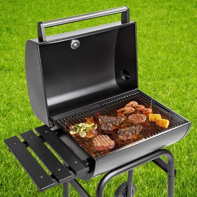 Grill med termometer og hjul - sort