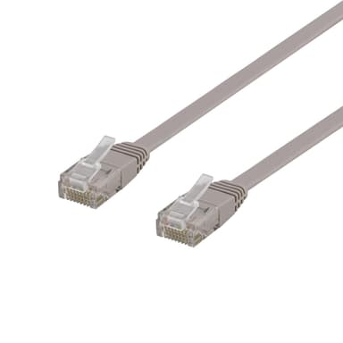 DELTACO U/UTP Cat6 patch cable, flat, 0,3m, Delta-cert, LSZH, gray