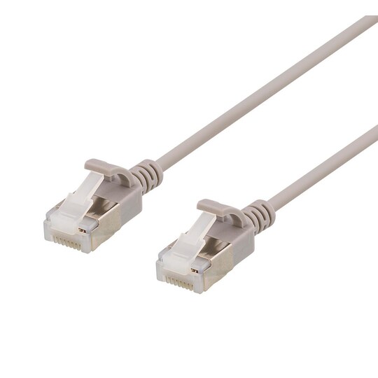 DELTACO U/FTP Cat6a patch cable, slim, 3,8mm in diameter, 1m, gray