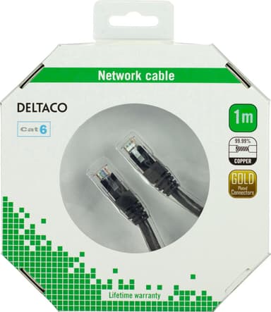 DELTACO U/UTP Cat6 patchkabel, guldplateret stik, ledere af ren kobber