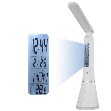 Multifunktionel LED bordlampe med display og lysdæmper