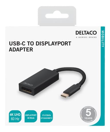 DELTACO USB 3.1 to DisplayPort adapter, USB type C - DP female , black