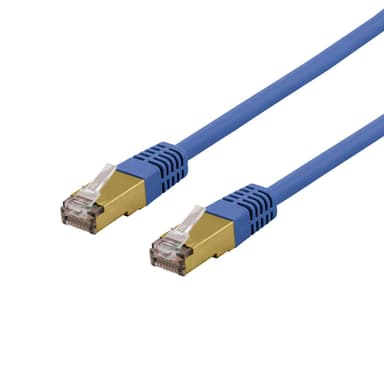 DELTACO S/FTP Cat6a patch cable, delta cert, LSZH, 0,5m, blue