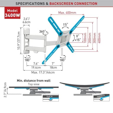 Barkan Flat/ Curved TV Wall Mount 3400 Wall Mount, Full motion, 29-65 ", Maksimal vægt (kapacitet) 40 kg, Hvid