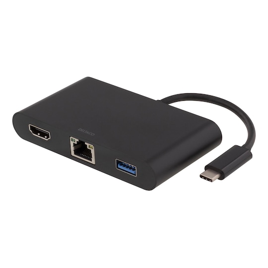 DELTACO USB-C docking station, HDMI, RJ45, 1xUSB A, USB-C PD, black