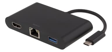DELTACO USB-C docking station, HDMI, RJ45, 1xUSB A, USB-C PD, black