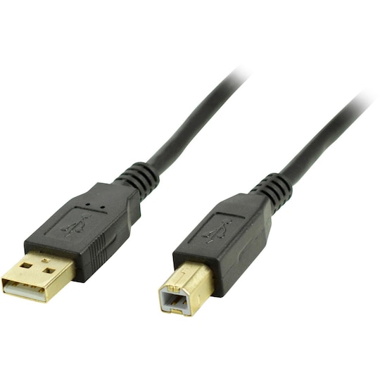 DELTACO, USB 2.0 kabel Type A han - Type B han, guldpletterede stik, l