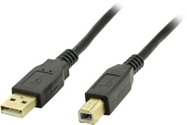 DELTACO, USB 2.0 kabel Type A han - Type B han, guldpletterede stik, l