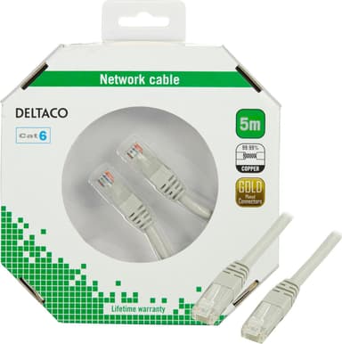 DELTACO U/UTP Cat6 patchkabel, LSZH (Low smoke zero halogen), 5m, grå