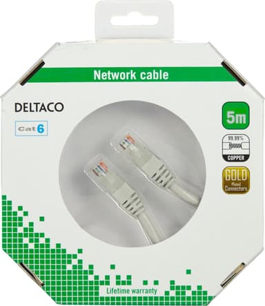 DELTACO U/UTP Cat6 patchkabel, LSZH (Low smoke zero halogen), 5m, grå