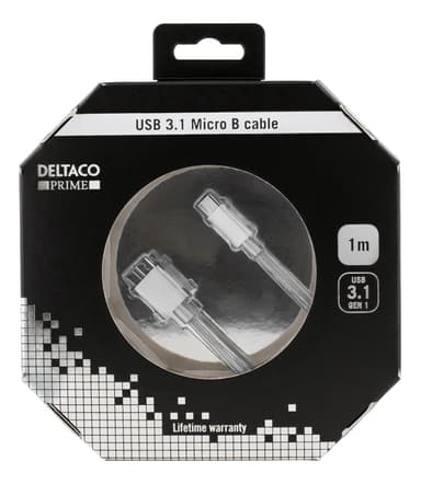 DELTACO PRIME USB 3.1 Gen1 Cable, Type C - Type Micro-B, 1m, silver
