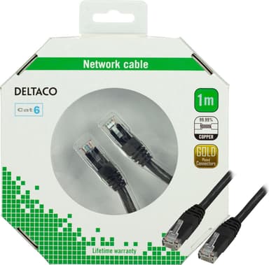 DELTACO U/UTP Cat6 patchkabel, guldplateret stik, ledere af ren kobber