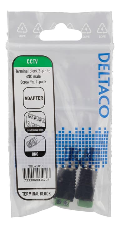 DELTACO 2-polig Skruvplint till BNC, 2-Pack, Skruvfix, BNC hane, svart