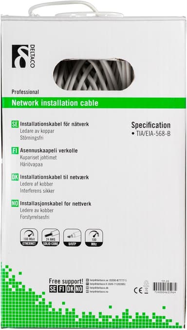 DELTACO U / UTP installationskabel, Cat5e, 305m, hvid