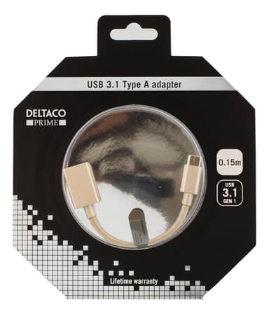 DELTACO PRIME USB -adapter, 3.1 Gen1, Type C ha, Type A ho, 0.15m, guld