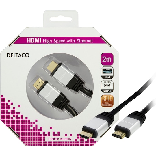 DELTACO HDMI-kabel, HDMI High Speed med Ethernet, 4K, 2m, sort