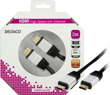 DELTACO HDMI-kabel, HDMI High Speed med Ethernet, 4K, 2m, sort