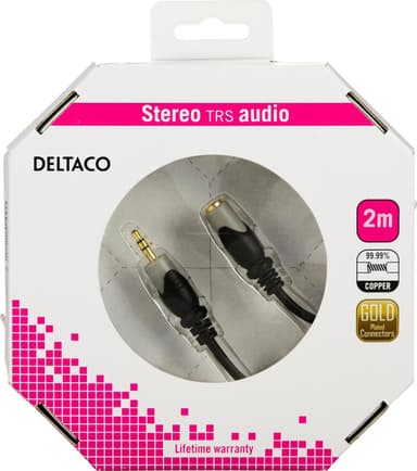 DELTACO, lydkabel 3,5 mm ha - hun, forgyldt, 2 m