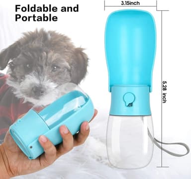 Vandflaske med skål til hund 280 ml Blå