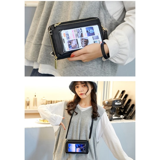 Touch screen telefontaske crossbody taske skulder håndtaske RFID blokering Sort