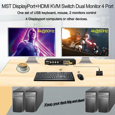 KVM Switch 4x2 Dual MST Monitor 1xDisplayport 1.4, 1xHDMI 2.1, 4K60Hz