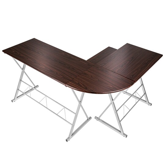 Kombineret skrivebord og computerbord til hjørne - brun