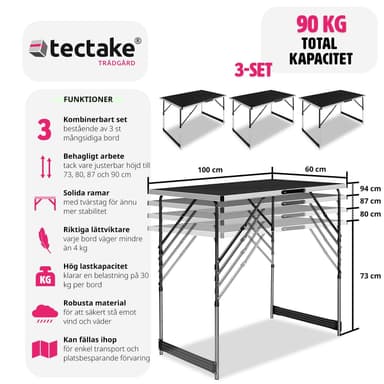 Sæt med 3 klapborde - sort