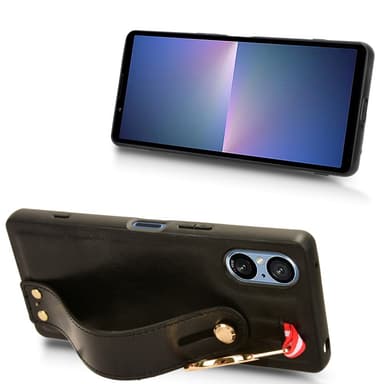 SKALO Sony Xperia 5 V PU-læderskal med håndrem - Sort
