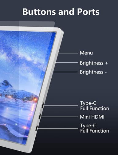 NÖRDIC Bærbar 14"" LCD-skærm til bærbare computere 14-17,3"" FHD 1080P IPS med USB-C og Mini HDMI-port,