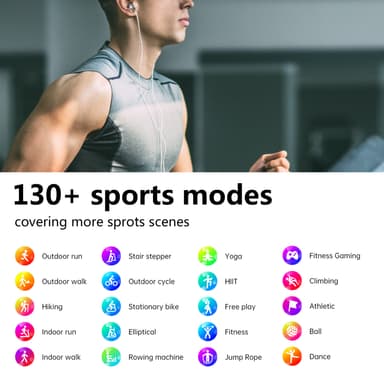 Aktivitetsarmbånd med puls, blodsukker, søvnmonitor, 130 sportstilstande Sort
