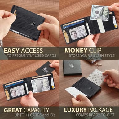 INF Microfiber Carbon Fiber Type Stor kapacitet RFID-blokerende tegnebog Sort