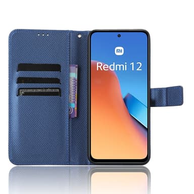 SKALO Xiaomi Redmi 12 4G/5G Premium Mini Rhombus Wallet Flip Cover - Blå