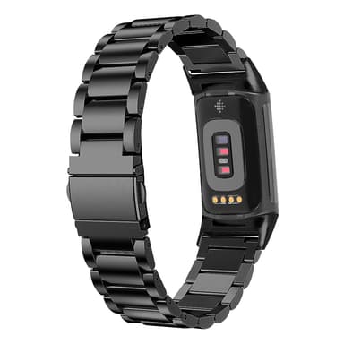 Rustfri stålrem med solidt spænde til Fitbit Charge 5 og Charge 6 Sort