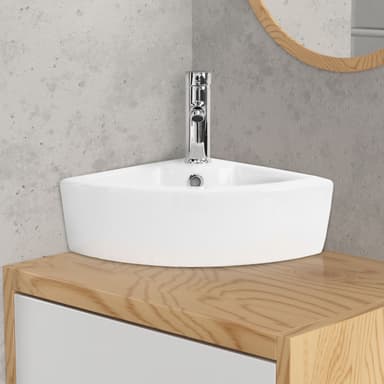 Kvadratisk vask med overløb 46x33x13 cm hvid keramik ML-Design