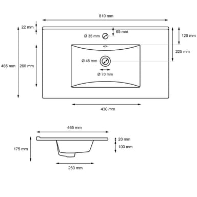 Rektangulær håndvask 60,5x36,5x13 cm hvid keramik
