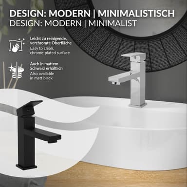 LuxeBath badeværelsesarmatur, håndvaskarmatur til badeværelse, krom