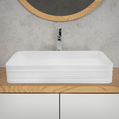 Firkantet håndvask uden overløb 68x38x12 cm hvid keramik ML-Design