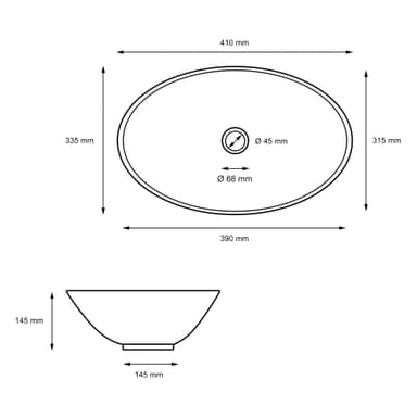 ML Design keramisk vask sort mat 41x33,5x14,5cm, oval