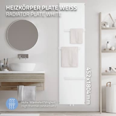 Planradiator med 3 håndklædetørrere Designradiator 452x1800mm Hvid