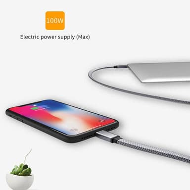 NÖRDIC 20 cm fladt og tyndt kabel USB3.2 Gen2 USB-C til C hurtigopladning med strømforsyning PD100W 5A 10Gbps 4K 60Hz med Emarker